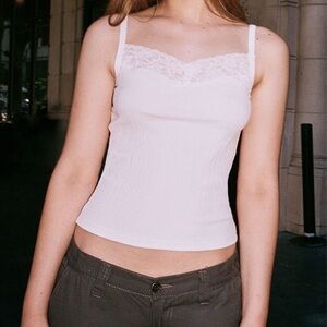 Brandy Melville White Lace Trim Tank Top